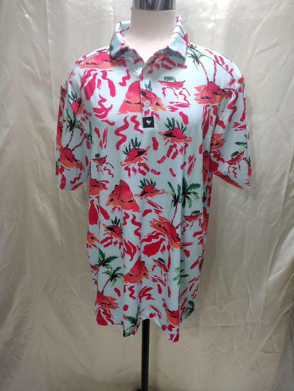 Bad Birdie "Red Rocks" Golf Polo Shirt Men's Size Large Preppy Outdoors Tropical